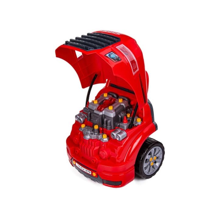 Zestaw Mechanika, Samochód Auto Silnik Do Rozkręcania, Warsztat 61 Elementów, Ciężarówka, Czerwony Truck