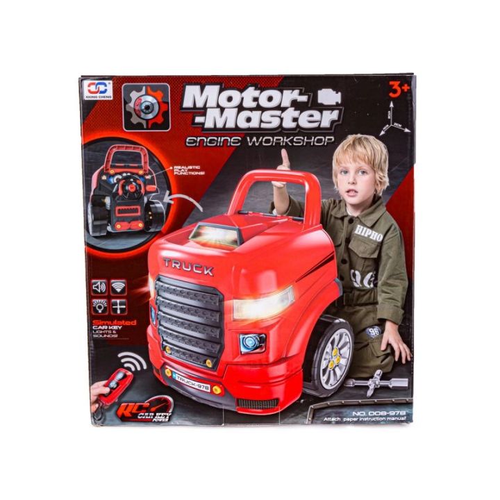 Zestaw Mechanika, Samochód Auto Silnik Do Rozkręcania, Warsztat 61 Elementów, Ciężarówka, Czerwony Truck