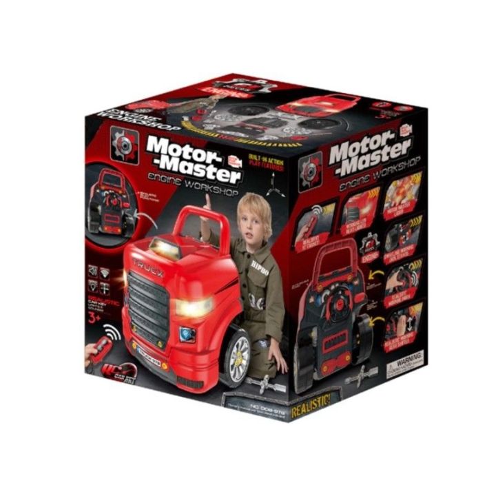 Zestaw Mechanika, Samochód Auto Silnik Do Rozkręcania, Warsztat 61 Elementów, Ciężarówka, Czerwony Truck