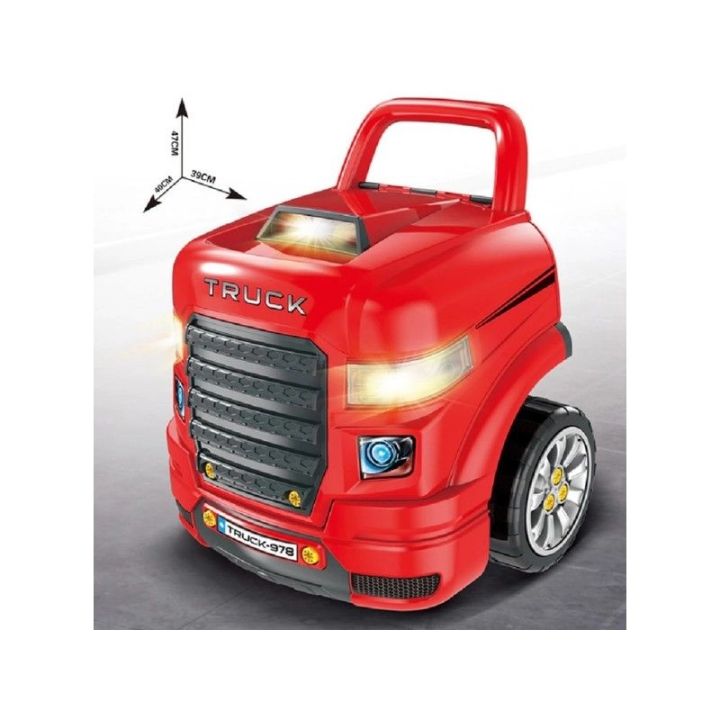 Zestaw Mechanika, Samochód Auto Silnik Do Rozkręcania, Warsztat 61 Elementów, Ciężarówka, Czerwony Truck