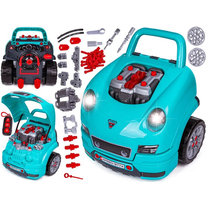 Zestaw Mechanika, Samochód Auto Silnik Do Rozkręcania, Warsztat 61 Elementów, Niebieski Porsche