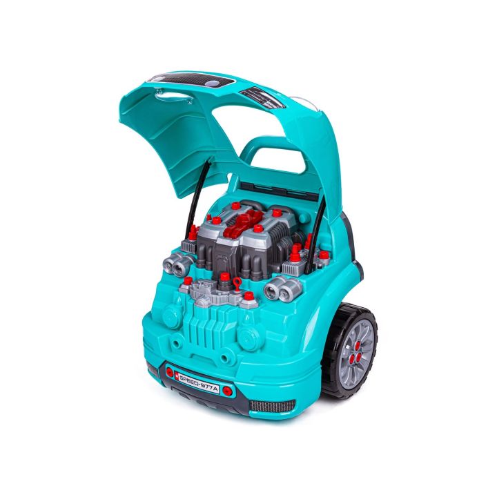 Zestaw Mechanika, Samochód Auto Silnik Do Rozkręcania, Warsztat 61 Elementów, Niebieski Porsche