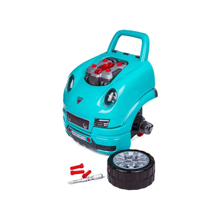 Zestaw Mechanika, Samochód Auto Silnik Do Rozkręcania, Warsztat 61 Elementów, Niebieski Porsche