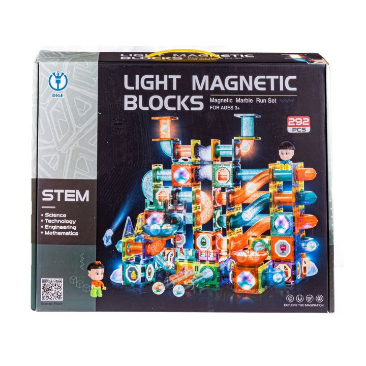 Świecące Klocki Magnetyczne, Tor Kulkowy Dla Kulek 292 Elementy Kulodrom