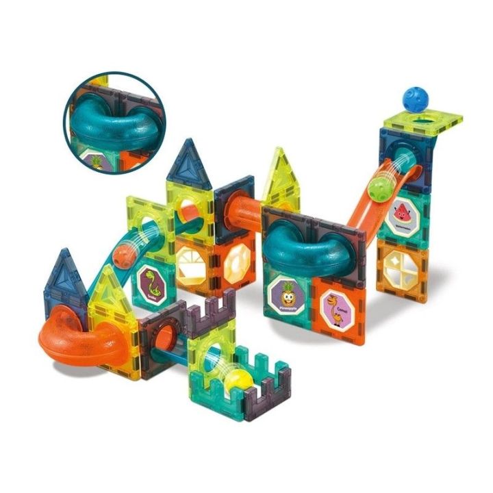 Świecące Klocki Magnetyczne, Tor Kulkowy Dla Kulek 292 Elementy Kulodrom