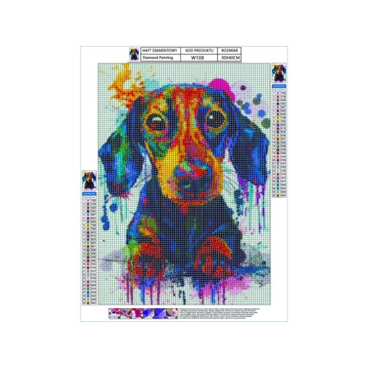 Haft Diamentowy, Obraz, Mozaika Diamentowa Diamond Painting, PIES W KOLORZE 30x40cm