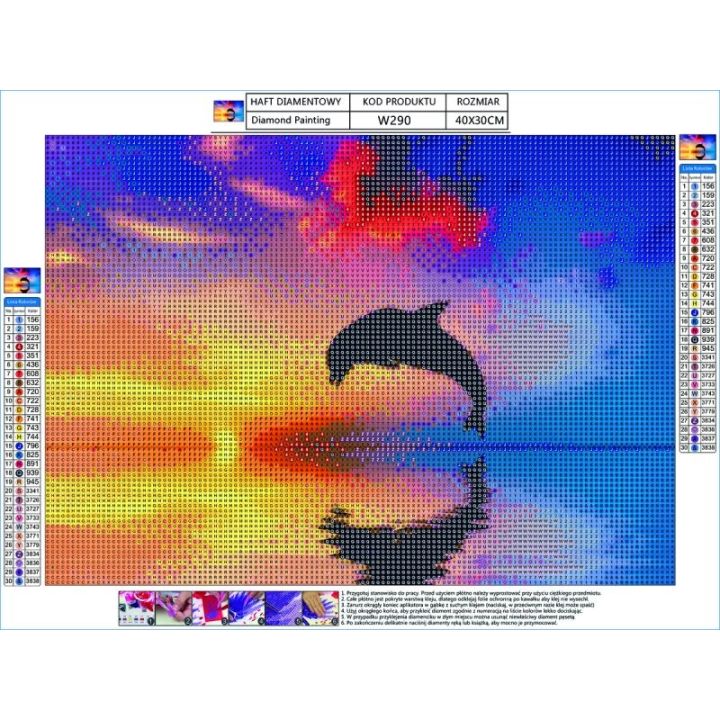 Haft Diamentowy, Obraz, Mozaika Diamentowa Diamond Painting, DELFIN 40x30cm
