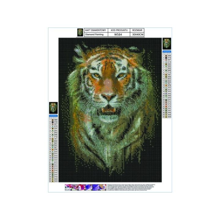 Haft Diamentowy, Obraz, Mozaika Diamentowa Diamond Painting, TYGRYS 30x40cm