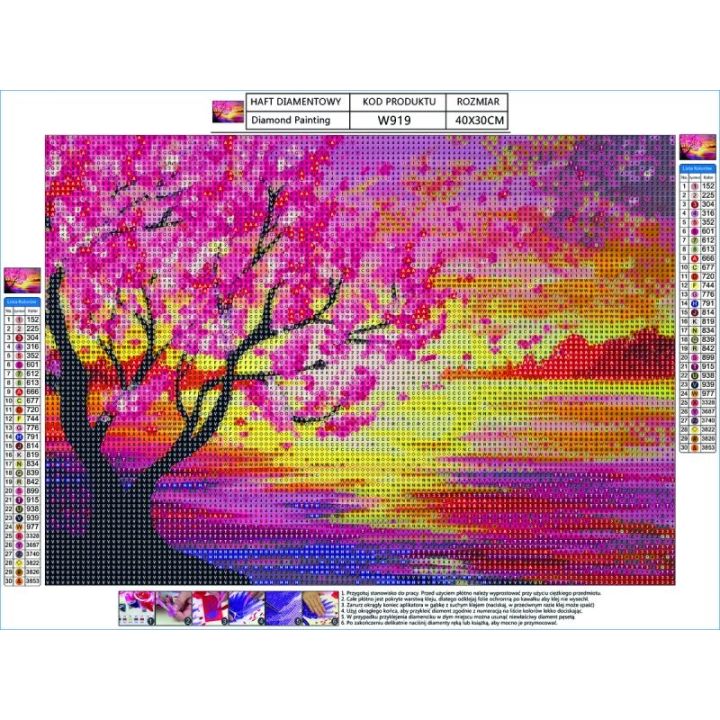 Haft Diamentowy, Obraz, Mozaika Diamentowa Diamond Painting, DRZEWO WIOSNĄ 40x30cm