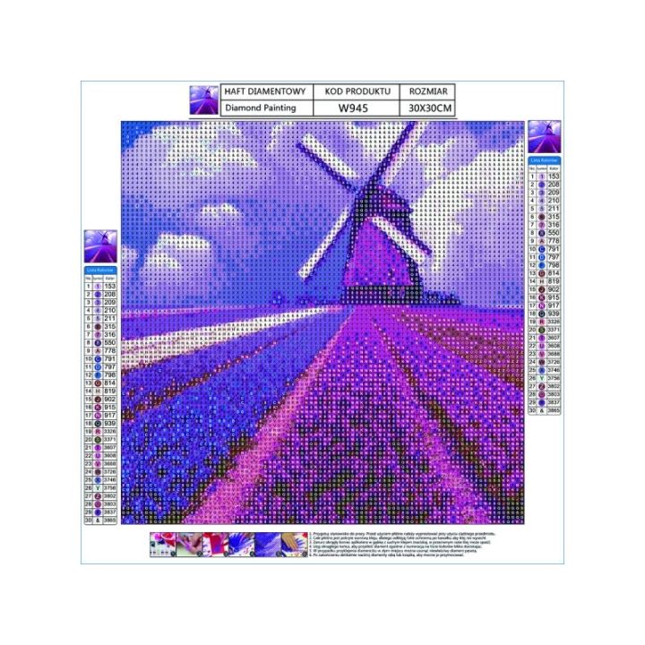 Haft Diamentowy, Obraz, Mozaika Diamentowa Diamond Painting, WIATRAK 30x30cm