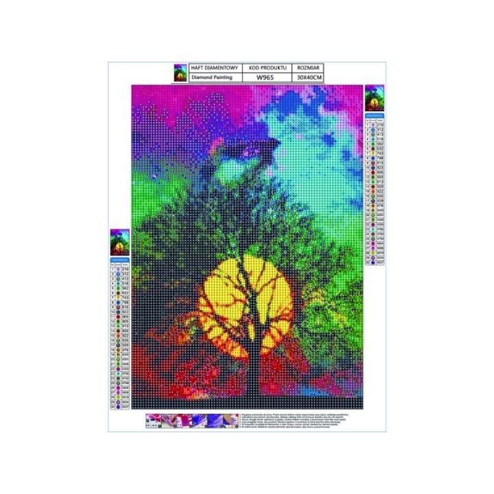 Haft Diamentowy, Obraz, Mozaika Diamentowa Diamond Painting, DRZEWO - NIEBO NOCĄ 30x40cm