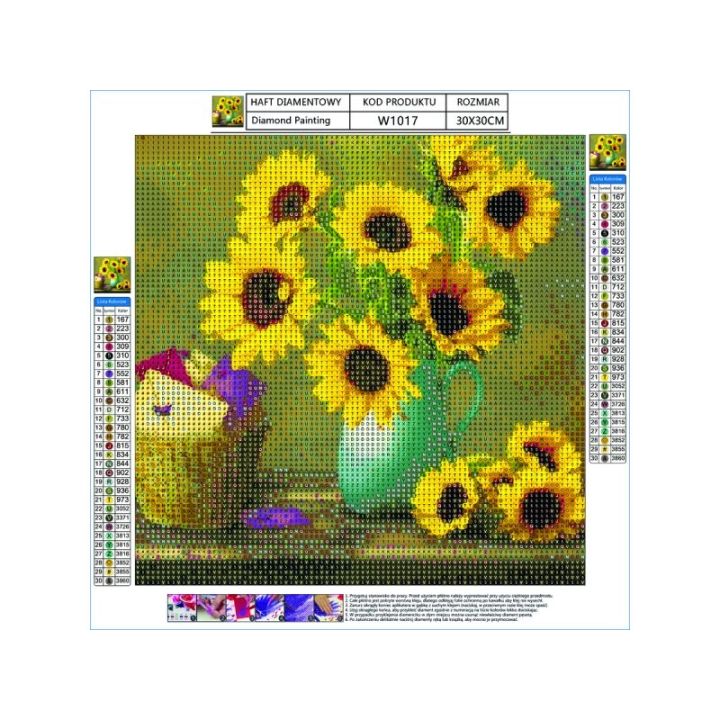 Haft Diamentowy, Obraz, Mozaika Diamentowa Diamond Painting, BUKIET SŁONECZNIKÓW 30x30cm
