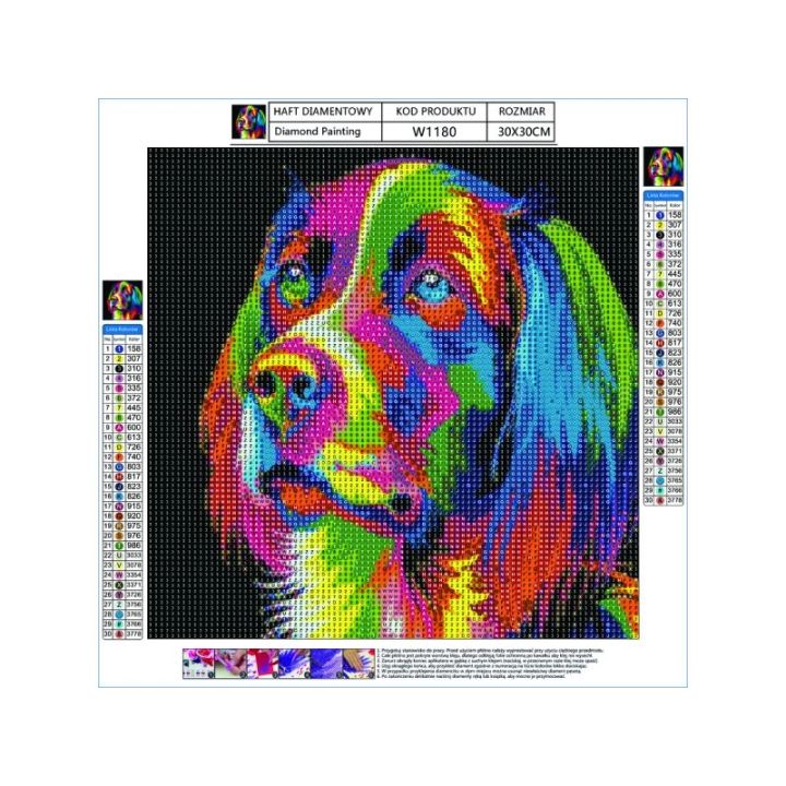 Haft Diamentowy, Obraz, Mozaika Diamentowa Diamond Painting, PIES - KOLOR 30x30cm