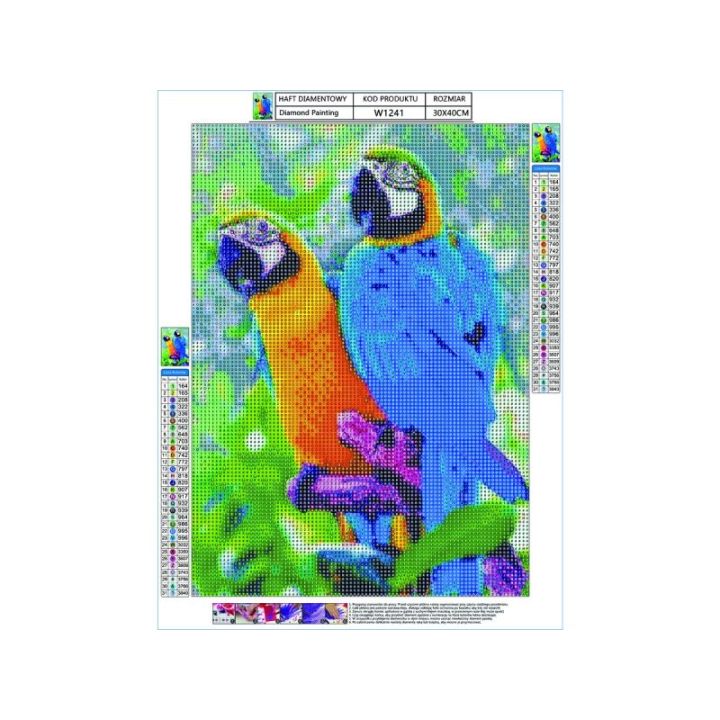 Haft Diamentowy, Obraz, Mozaika Diamentowa Diamond Painting, DWIE PAPUGI 30x40cm