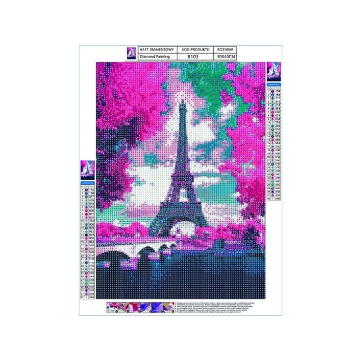 Haft Diamentowy, Obraz, Mozaika Diamentowa Diamond Painting, WIEŻA EIFFLA 30x40cm