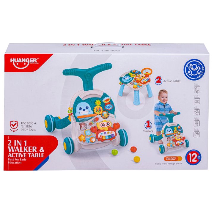 Chodzik, Pchacz, Stolik Edukacyjny 2w1 Koszykówka Niebieski