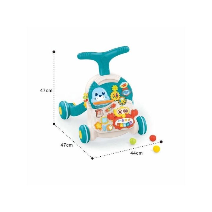 Chodzik, Pchacz, Stolik Edukacyjny 2w1 Koszykówka Niebieski