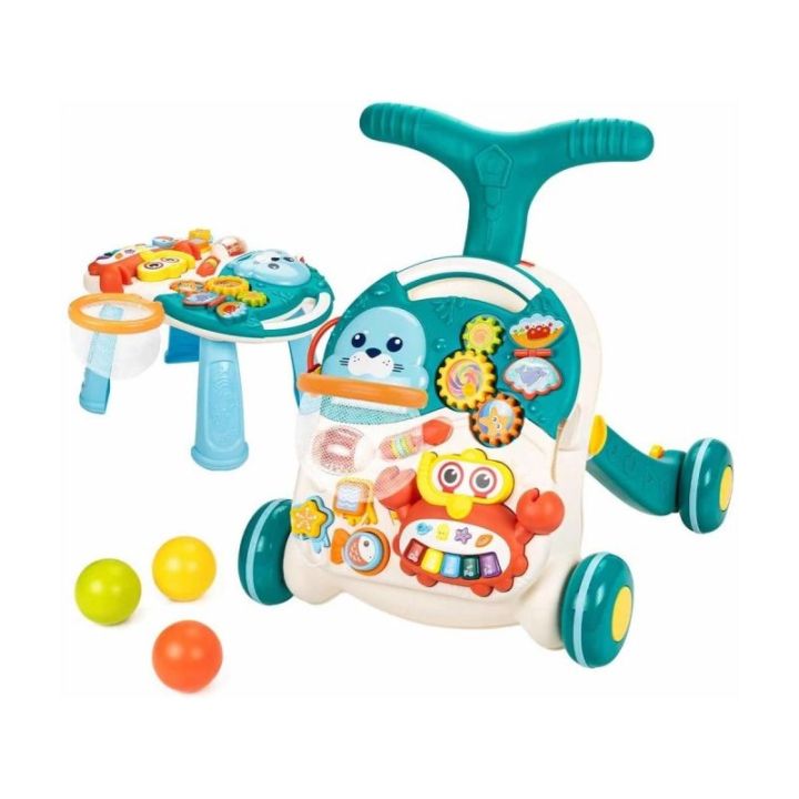 Chodzik, Pchacz, Stolik Edukacyjny 2w1 Koszykówka Niebieski