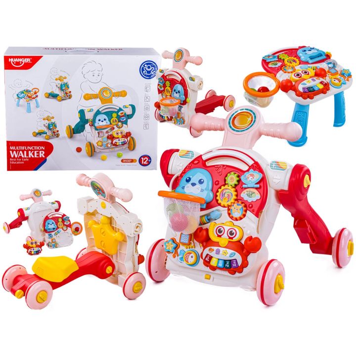 Pchacz, Chodzik 4w1 Stolik Edukacyjny Rowerek Hulajnoga Różowy