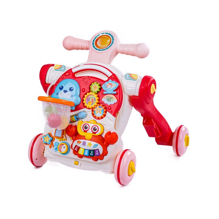 Pchacz, Chodzik 4w1 Stolik Edukacyjny Rowerek Hulajnoga Różowy