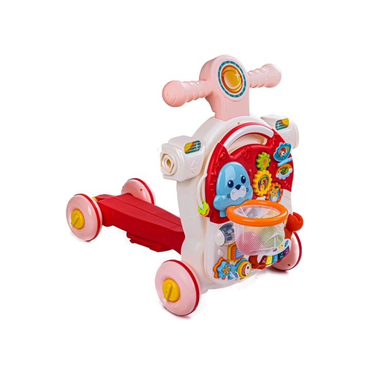 Pchacz, Chodzik 4w1 Stolik Edukacyjny Rowerek Hulajnoga Różowy