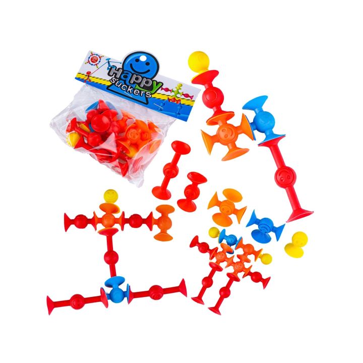 Klocki Konstrukcyjne, Kolorowe Przyssawki, Wesołe Buźki 12 Sztuk