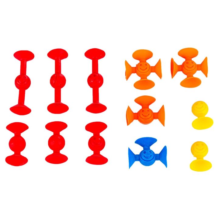 Klocki Konstrukcyjne, Kolorowe Przyssawki, Wesołe Buźki 12 Sztuk