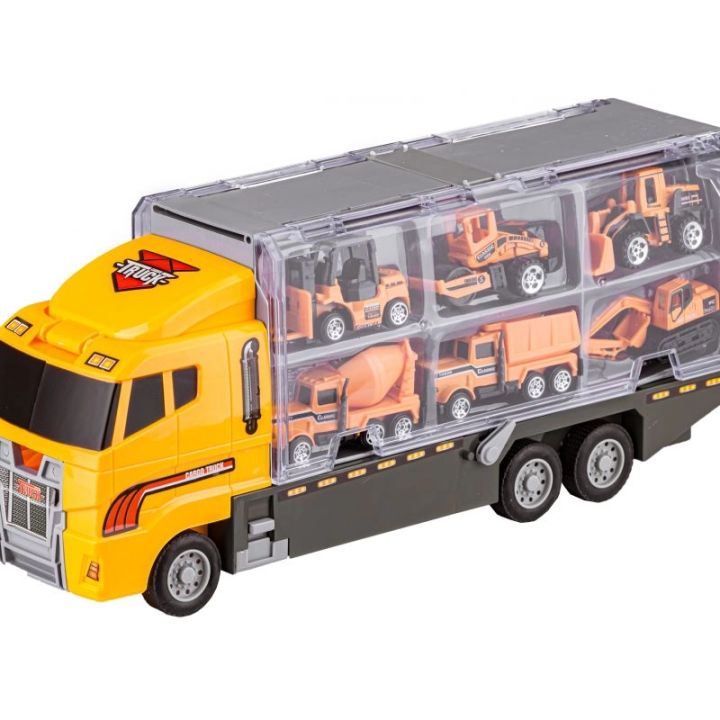 Ciężarówka, Transporter + Auta, Otwierana Laweta, Pojazdy Budowlane + Helikopter 12w1