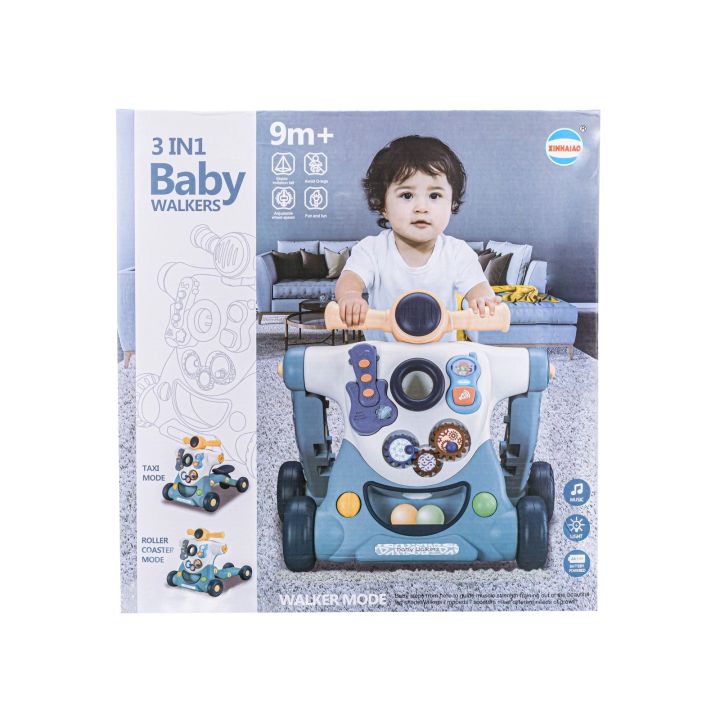 Chodzik Edukacyjny 3w1 Pchacz  Hulajnoga Jeździk Niebieski