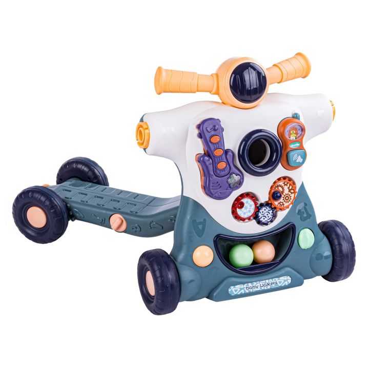 Chodzik Edukacyjny 3w1 Pchacz  Hulajnoga Jeździk Niebieski