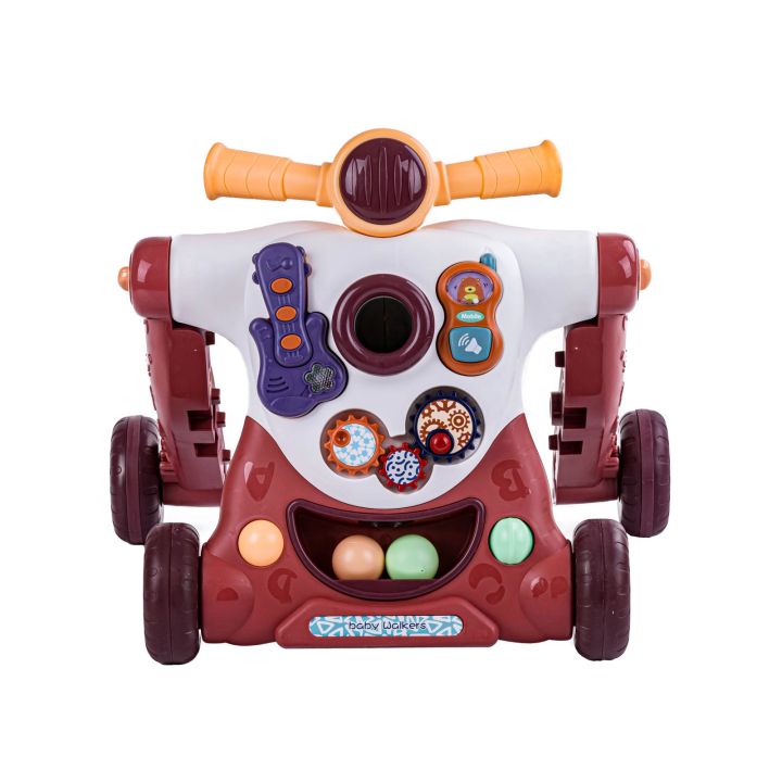 Chodzik Edukacyjny 3w1 Pchacz Hulajnoga Jeździk Brązowy