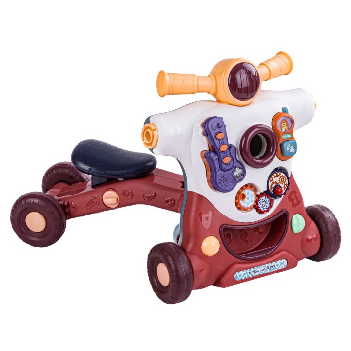 Chodzik Edukacyjny 3w1 Pchacz Hulajnoga Jeździk Brązowy