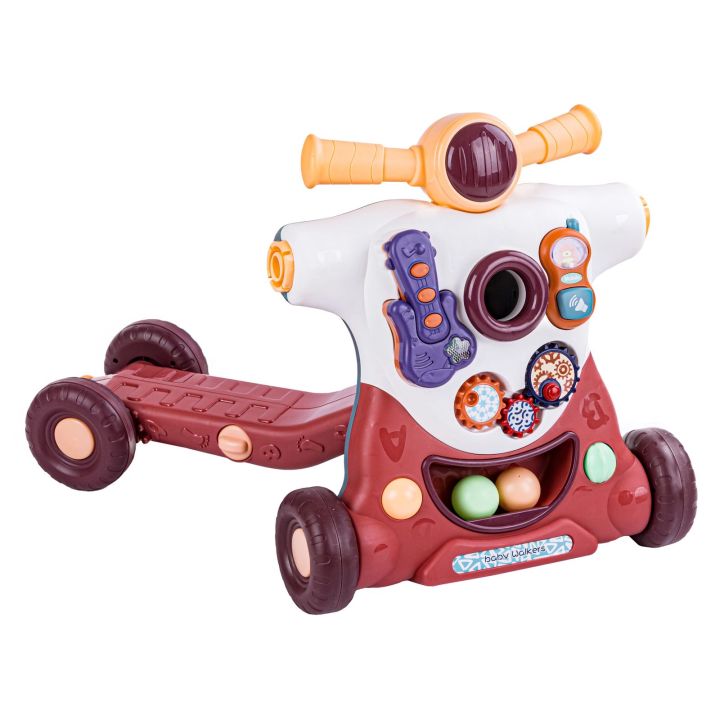 Chodzik Edukacyjny 3w1 Pchacz Hulajnoga Jeździk Brązowy