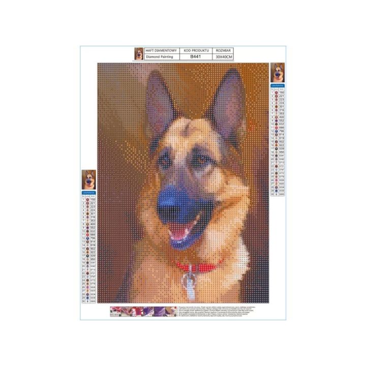 Haft Diamentowy, Obraz, Mozaika Diamentowa Diamond Painting, PIES - OWCZAREK NIEMIECKI 30x40cm