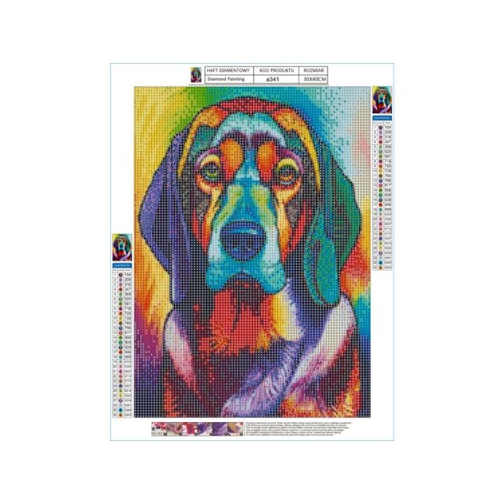 Haft Diamentowy, Obraz, Mozaika Diamentowa Diamond Painting, PIES W KOLORZE 30x40cm
