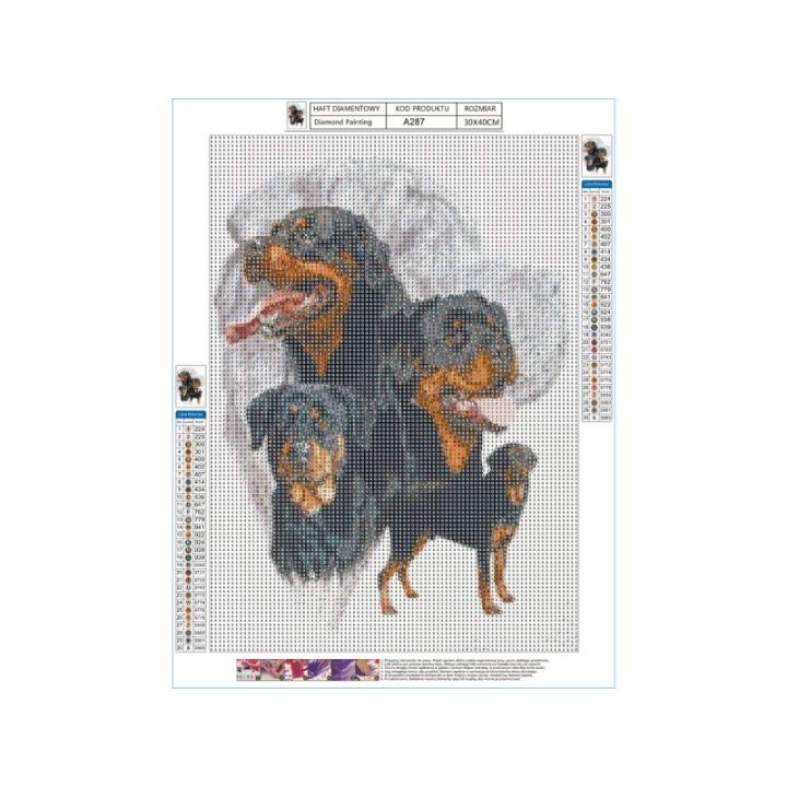 Haft Diamentowy, Obraz, Mozaika Diamentowa Diamond Painting, PIES - ROTTWEILER 30x40cm
