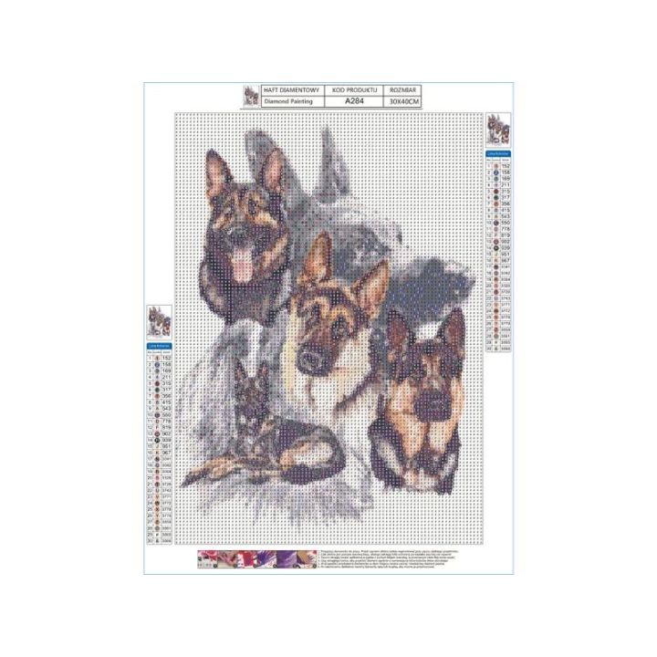 Haft Diamentowy, Obraz, Mozaika Diamentowa Diamond Painting, OWCZARKI NIEMIECKIE 30x40cm