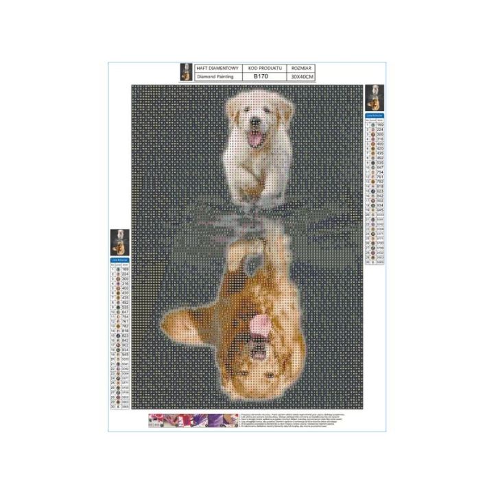 Haft Diamentowy, Obraz, Mozaika Diamentowa Diamond Painting, ODBICIE LUSTRZANE - PIES 30x40cm