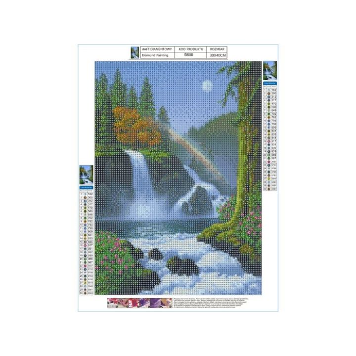 Haft Diamentowy, Obraz, Mozaika Diamentowa Diamond Painting, WODOSPAD Z TĘCZĄ 30x40cm