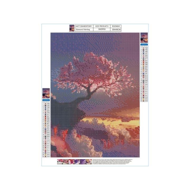 Haft Diamentowy, Obraz, Mozaika Diamentowa Diamond Painting, DRZEWO W CHMURACH 30x40cm