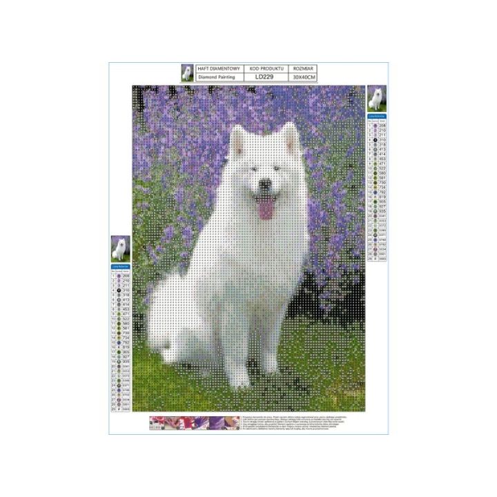 Haft Diamentowy, Obraz, Mozaika Diamentowa Diamond Painting, PIES SAMOYED 30x40cm
