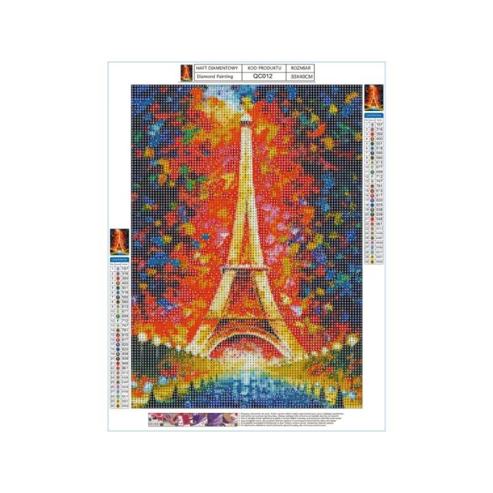 Haft Diamentowy, Obraz, Mozaika Diamentowa Diamond Painting, WIEŻA EIFFLA W KOLORZE 30x40cm