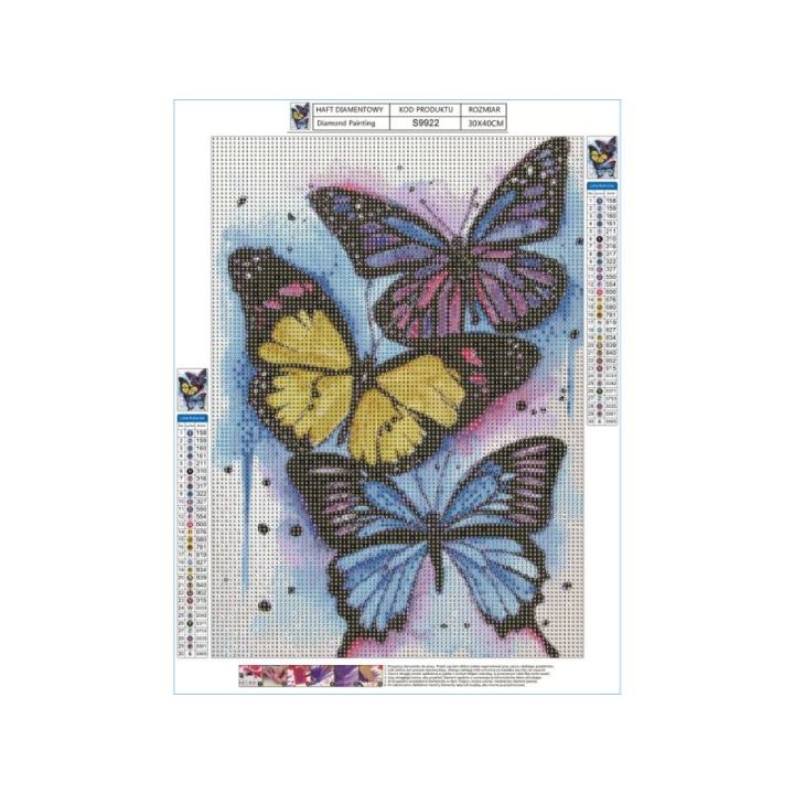 Haft Diamentowy, Obraz, Mozaika Diamentowa Diamond Painting, KOLOROWE MOTYLE 30x40cm