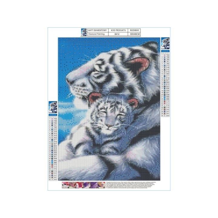 Haft Diamentowy, Obraz, Mozaika Diamentowa Diamond Painting, BIAŁE TYGRYSY 30x40cm