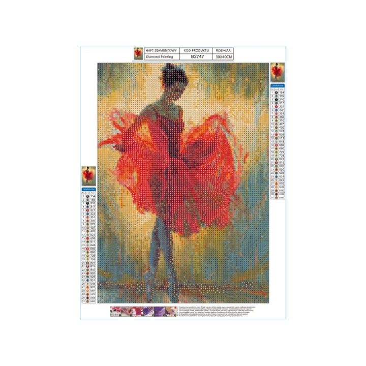 Haft Diamentowy, Obraz, Mozaika Diamentowa Diamond Painting, BALETNICA W CZERWIENI 30x40cm