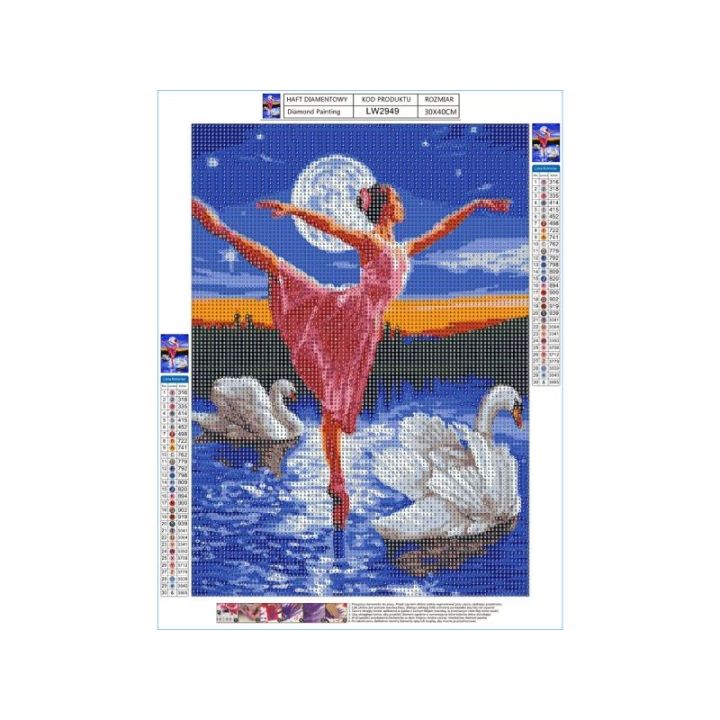 Haft Diamentowy, Obraz, Mozaika Diamentowa Diamond Painting, JEZIORO ŁABĘDZIE Baletnica 30x40cm