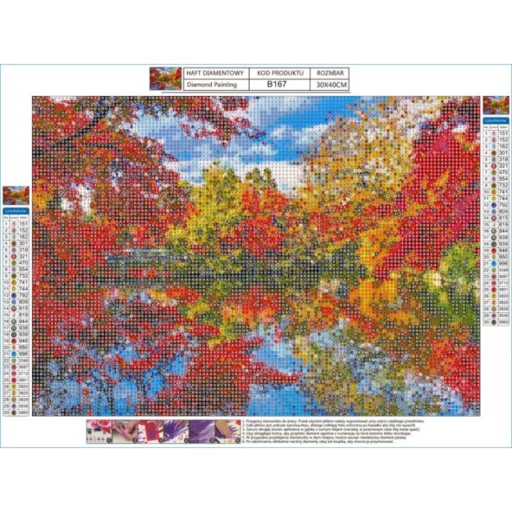 Haft Diamentowy, Obraz, Mozaika Diamentowa Diamond Painting, PARK JESIENIĄ 40x30cm