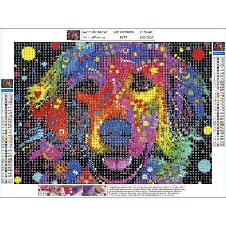 Haft Diamentowy, Obraz, Mozaika Diamentowa Diamond Painting, ABSTRAKCYJNY PIES 40x30cm