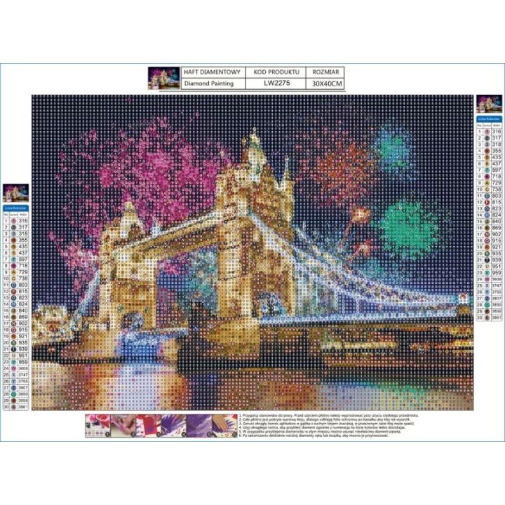 Haft Diamentowy, Obraz, Mozaika Diamentowa Diamond Painting, MOST TOWER BRIDGE 40x30cm