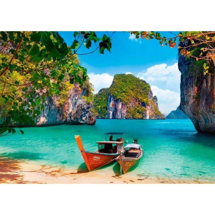 Haft Diamentowy, Obraz, Mozaika Diamentowa Diamond Painting, ŁODZIE NA PLAŻY 40x30cm